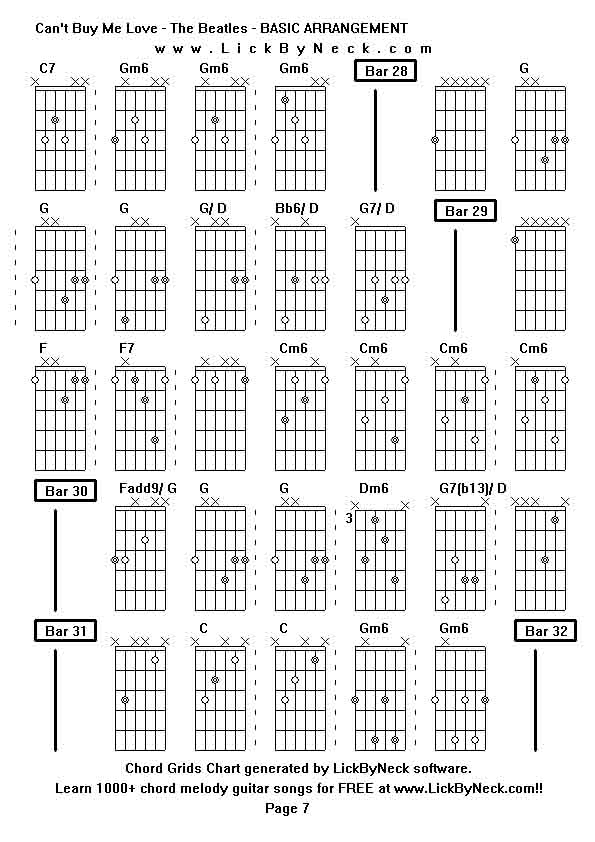 Chord Grids Chart of chord melody fingerstyle guitar song-Can't Buy Me Love - The Beatles - BASIC ARRANGEMENT,generated by LickByNeck software.